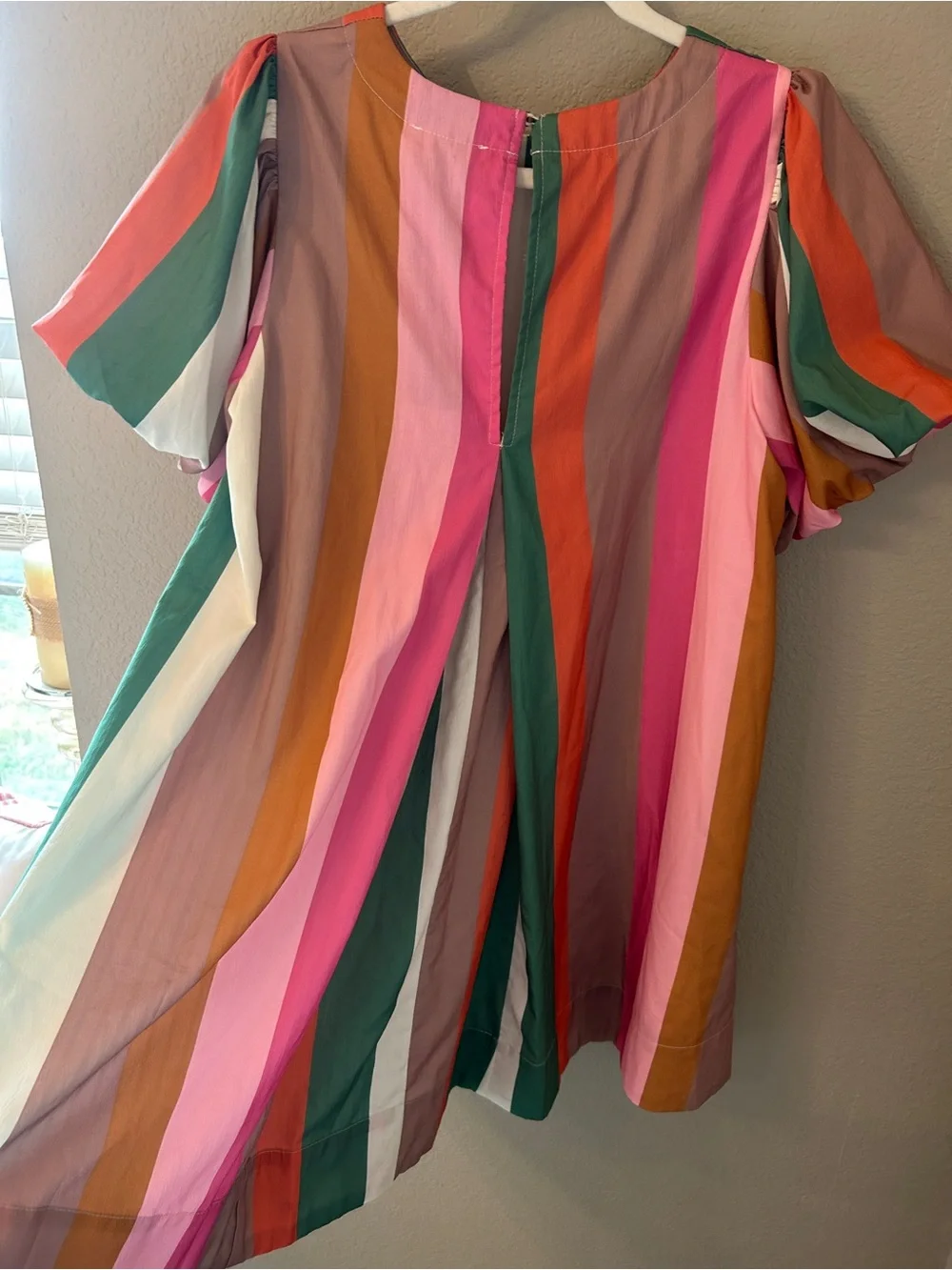 Entro Autumn Harvest Multi Stripe A-Line Short Sleeve Dress. Size S